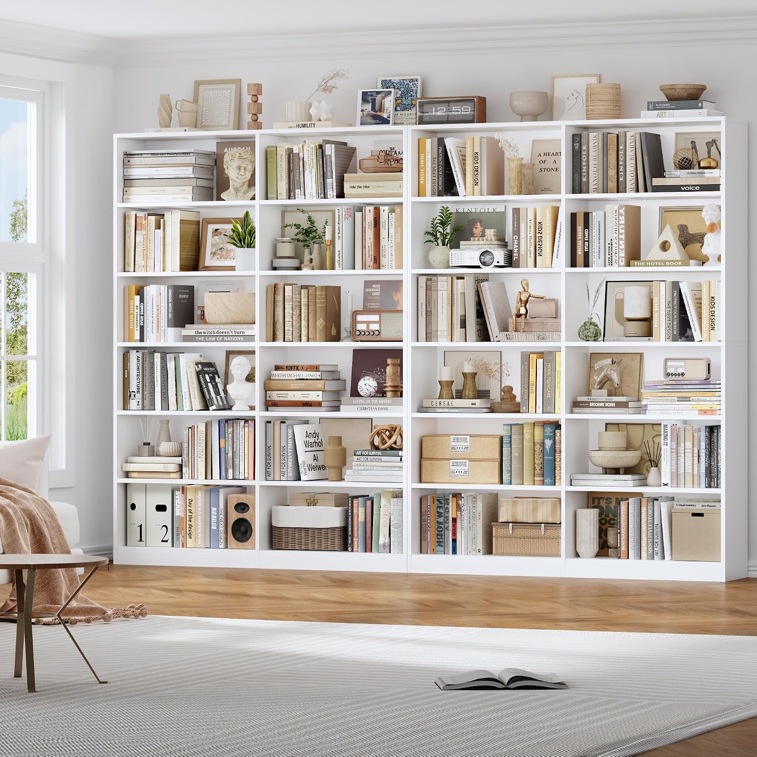 FACBOTALL Bookshelf and Bookcase, 6-Tier Double Wide Bookshelves,Freestanding Display Storage Shelves, Tall Bookcases for Home Decor Bedroom, Living Room, Home Office,White