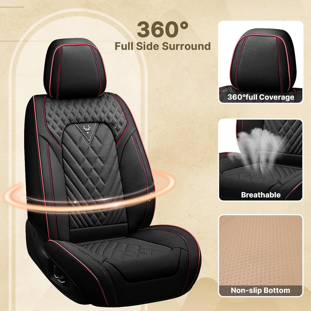 Fit for Chevy Silverado 1500/2500/3500 2007-2026 Seat Covers, Fashion Sport Seat Cover with Waterproof Leather, Airbag Safe Design Seat Protector (2 Front Seat Standard, Black Red)