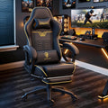 Dowinx Big and Tall Gaming Chair 350LBS, Racing Style Ergonomic Computer Chair with Side-Mounted Recline Control, Footrest & Massage Lumbar, High Back Chair with Embroidered Design for Work, Black