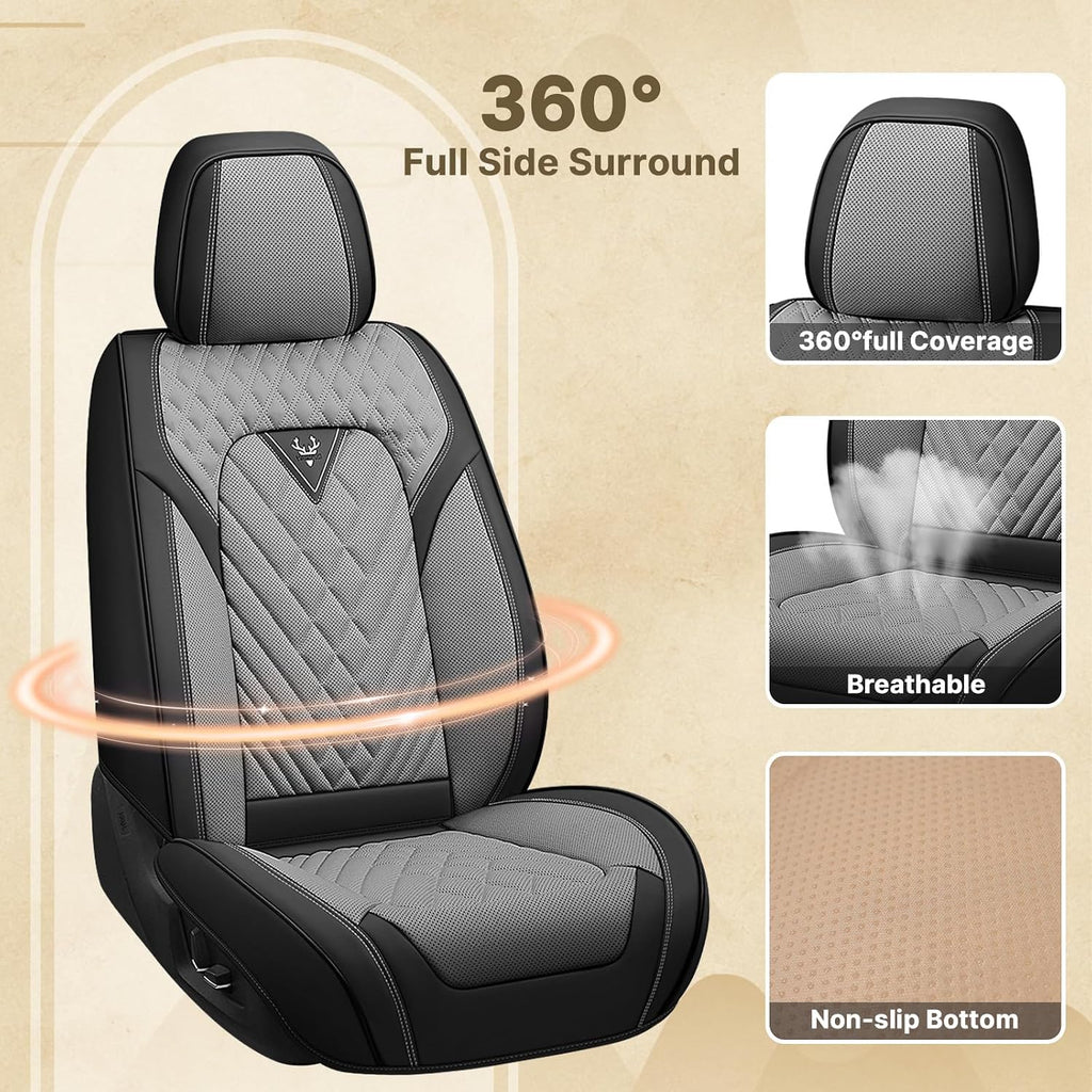 Fit for Chevy Silverado 1500/2500/3500 2007-2026 Seat Covers, Fashion Sport Seat Cover with Waterproof Leather, Airbag Safe Design Seat Protector (2 Front Seat Standard, Black Gray)