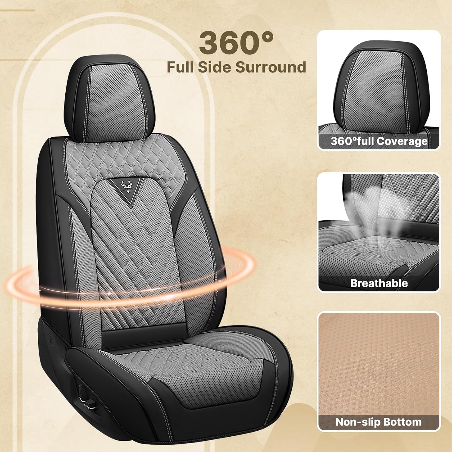 Fit for Chevy Silverado 1500/2500/3500 2007-2026 Seat Covers, Fashion Sport Seat Cover with Waterproof Leather, Airbag Safe Design Seat Protector (2 Front Seat Standard, Black Gray)