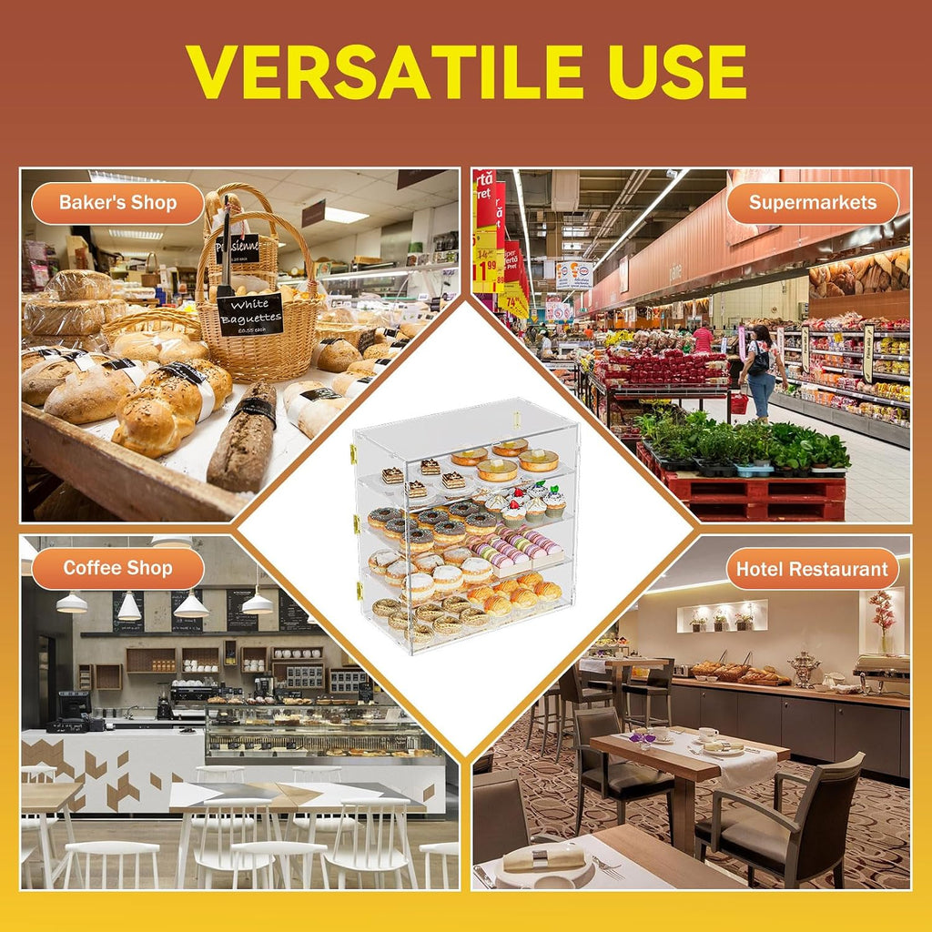 4 Tiers Clear Acrylic Counter Top Bakery Display Case 5mm high Impact PETG Panels Bread Case 19.7'X19.7'X9.85' Party Cake Cabinet