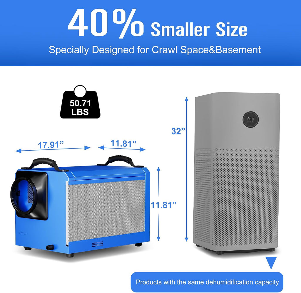 145 Pints Commercial Dehumidifier for Large Basements & Crawl Spaces up to 6500 Sq.Ft, Industrial Dehumidifiers for Water Damage Restoration, Auto Defrost, Continuous Drain Hose, Blue-2PC