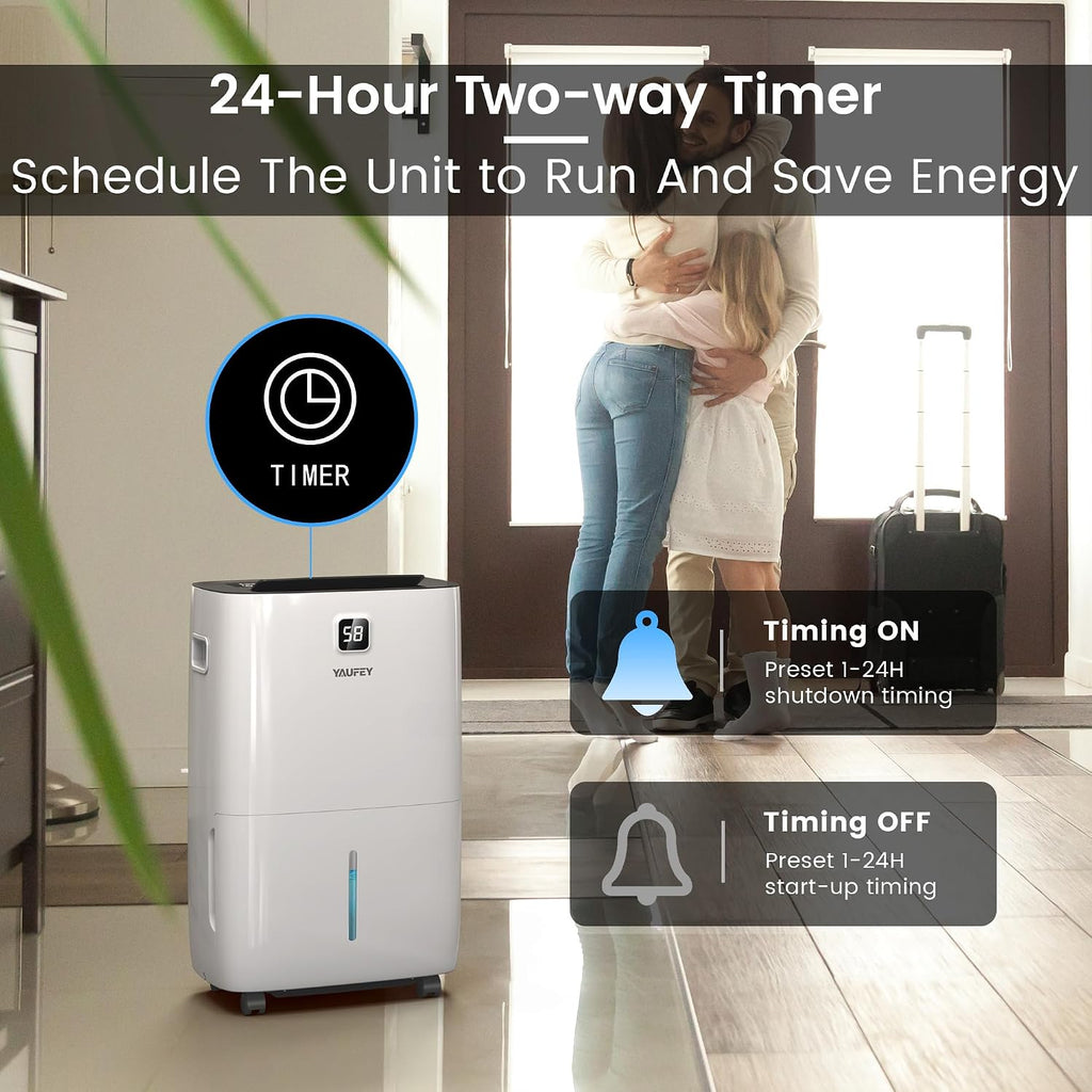 Yaufey 150 Pints Dehumidifier with Pump for Home, Basement and Large Room up to 7000 Sq. Ft., With Drain Hose, Timer, Intelligent Humidity Control and Large Water Tank