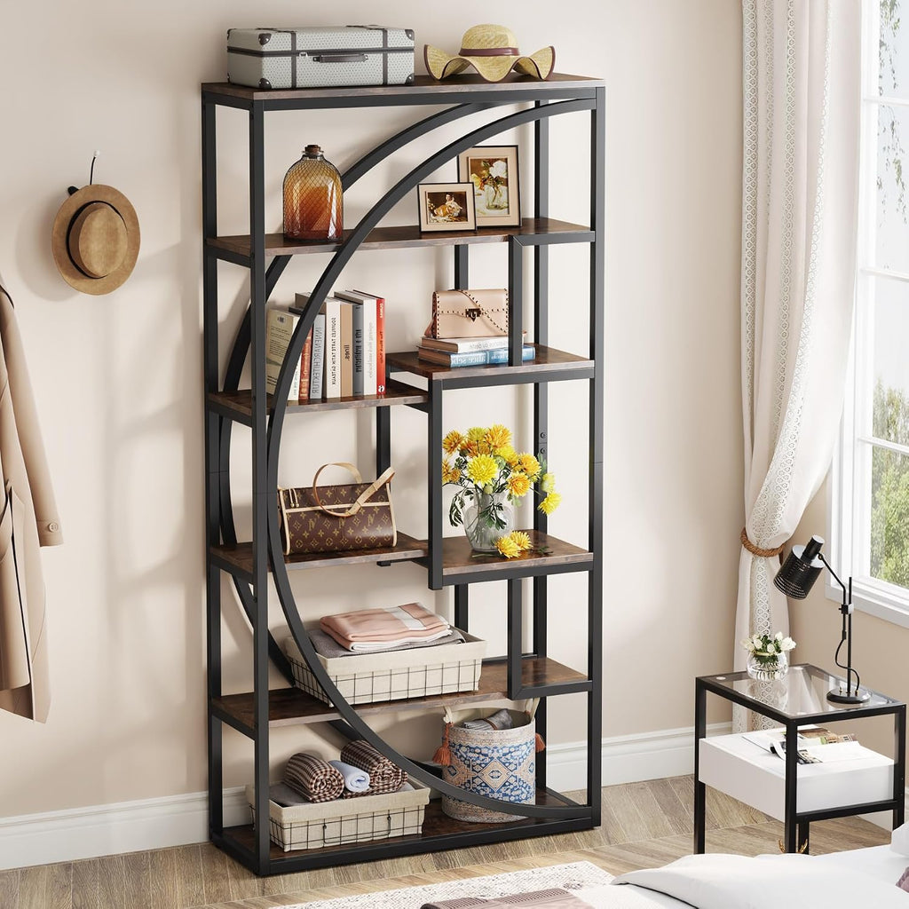 Tribesigns Bookshelf, Industrial 5-Tier Etagere Bookcase, 70.8' Tall Bookshelf with 8 Storage Shelf, Book Shelf Display Tack Shelving Unit for Home Office (Rustic Brown, 2PC)