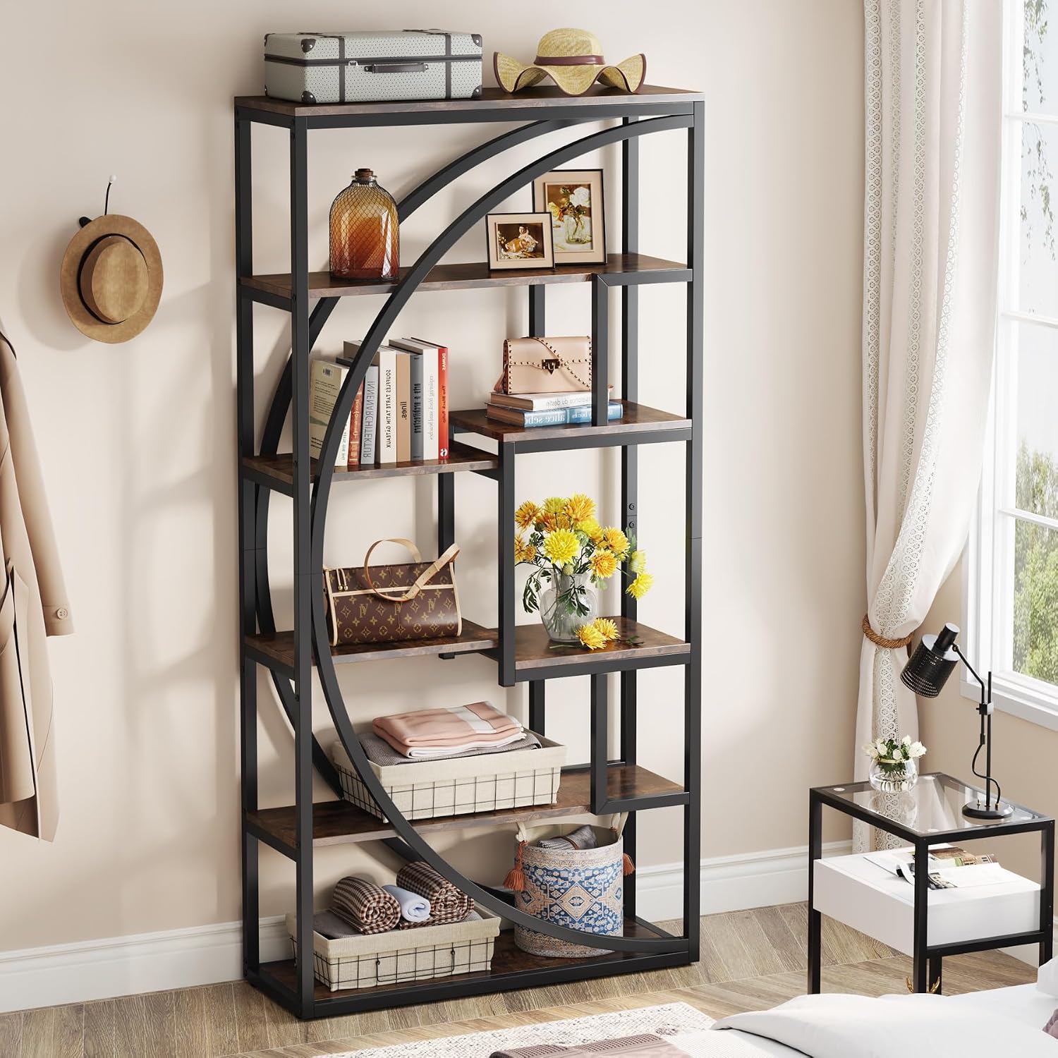 Tribesigns Bookshelf, Industrial 5-Tier Etagere Bookcase, 70.8' Tall Bookshelf with 8 Storage Shelf, Book Shelf Display Tack Shelving Unit for Home Office (Rustic Brown, 2PC)
