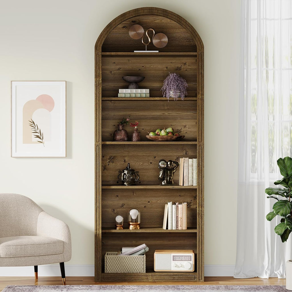 Tribesigns 6-Tier Arched Bookshelf, 77.16' Tall Arched Bookcase Open Display Shelving Unit with Storage Shelves for Living Room, Bedroom, Home Office