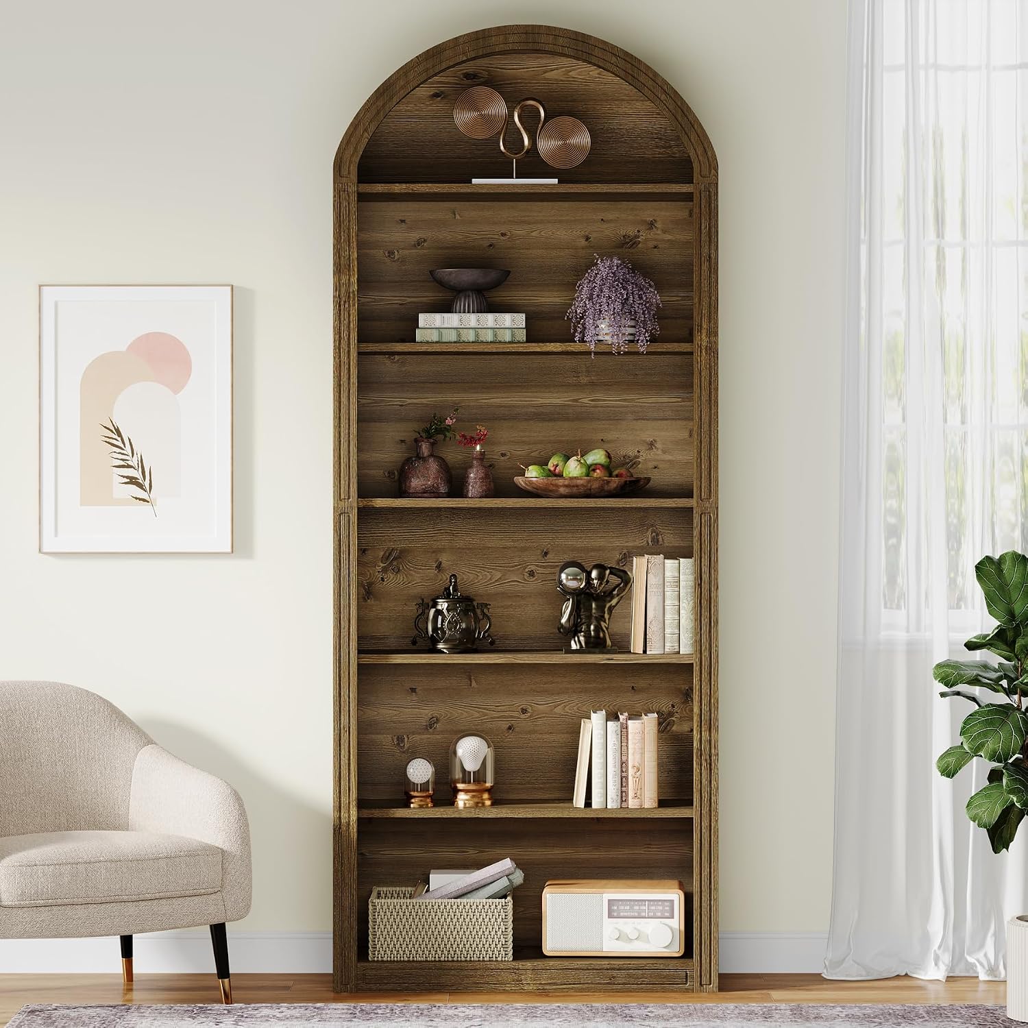 Tribesigns 6-Tier Arched Bookshelf, 77.16' Tall Arched Bookcase Open Display Shelving Unit with Storage Shelves for Living Room, Bedroom, Home Office