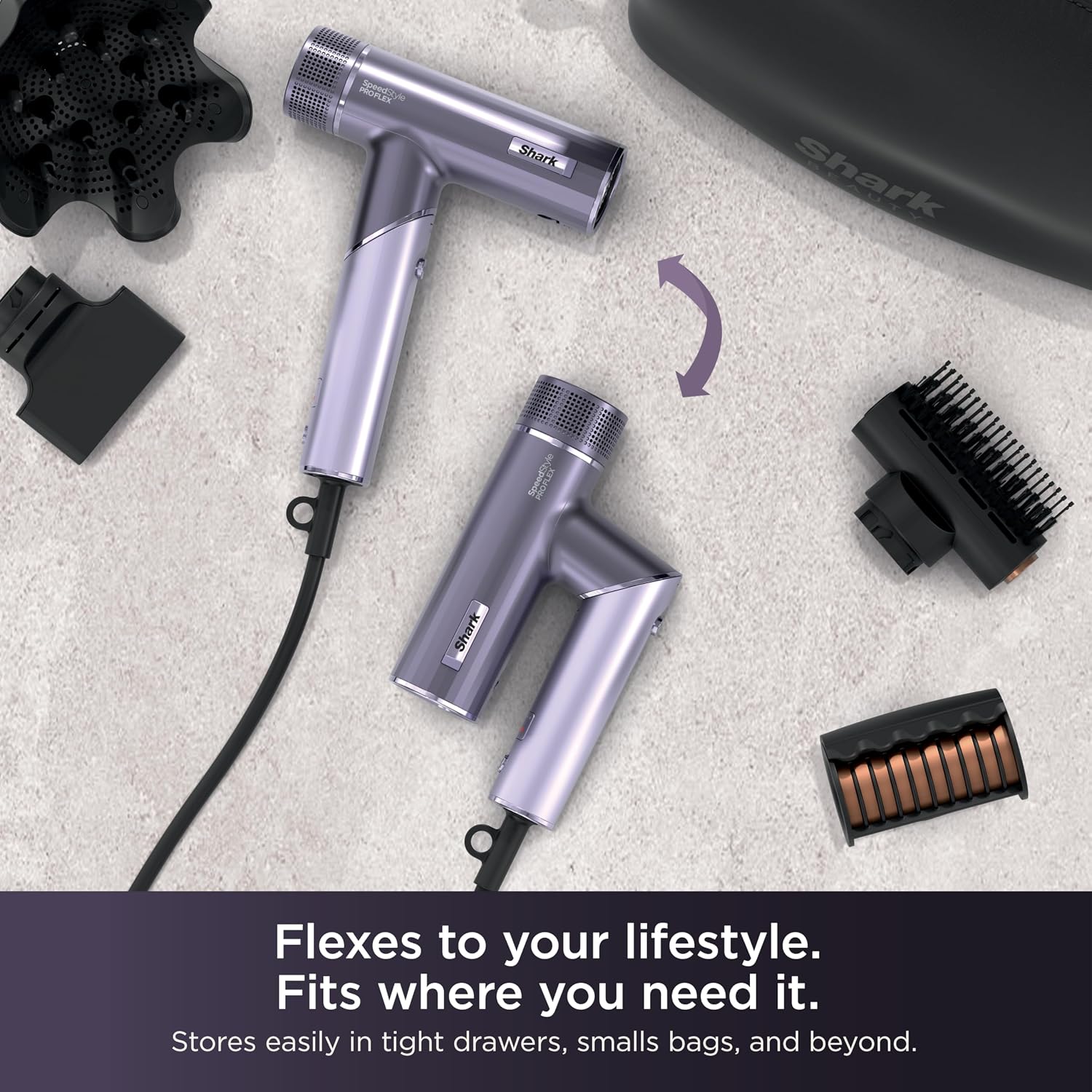Shark SpeedStyle Pro Flex Professional Performance High-Velocity Hair Dryer System with Scalp Shield & IQ Speed Styling and Drying Suite, Lightweight, Ionic, No Heat Damage, HD543PL