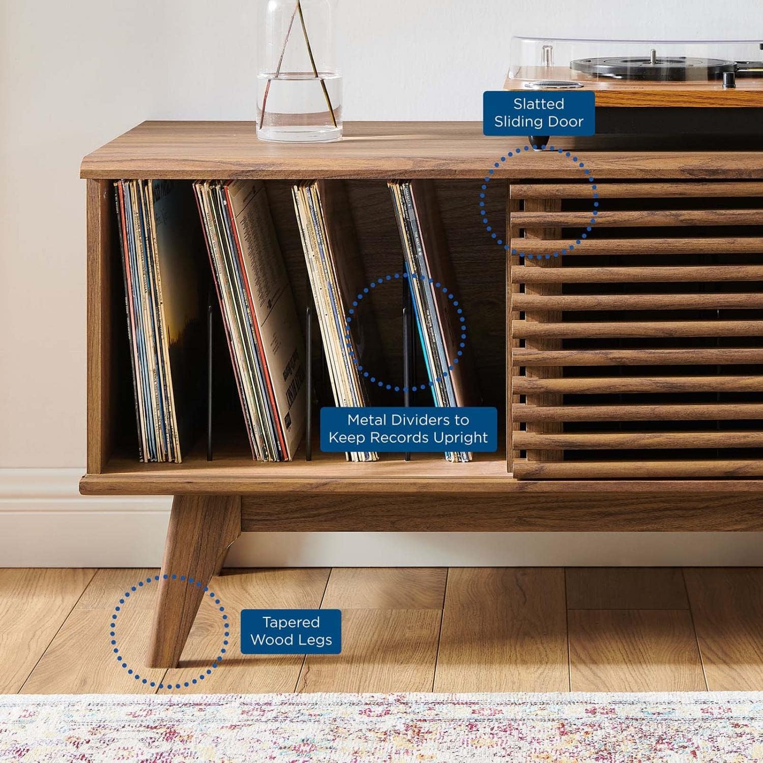 Modway Render Mid-Century Modern 37' Vinyl Record Display Stand in Walnut