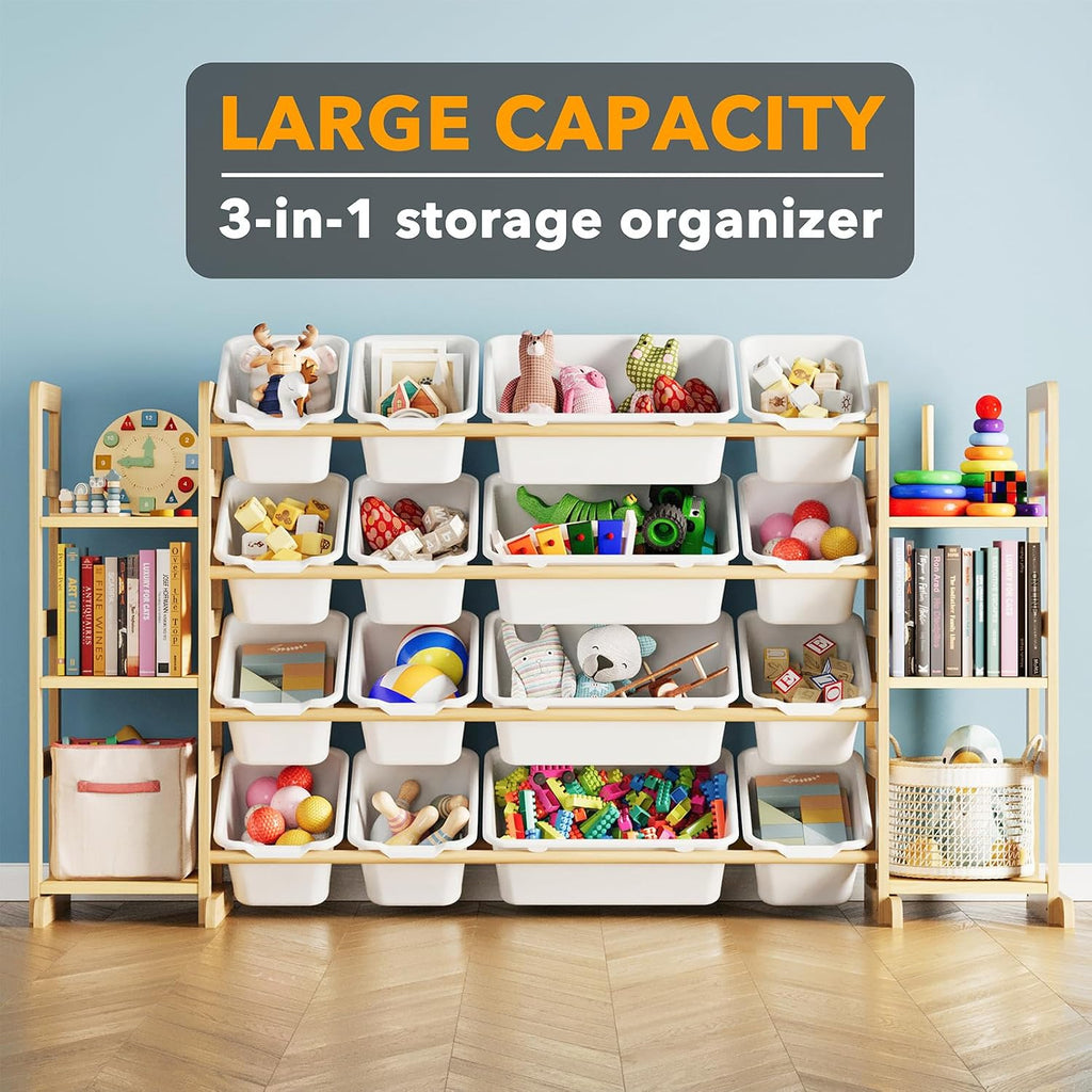 SpaceAid Toy Storage Organizer with 6 Shelves and 16 Bins, Toy Organizers Storage Bookshelf, Kids Bin Shelf Toys Box Bookcase for Bedroom Playroom Organization Room Decor, White