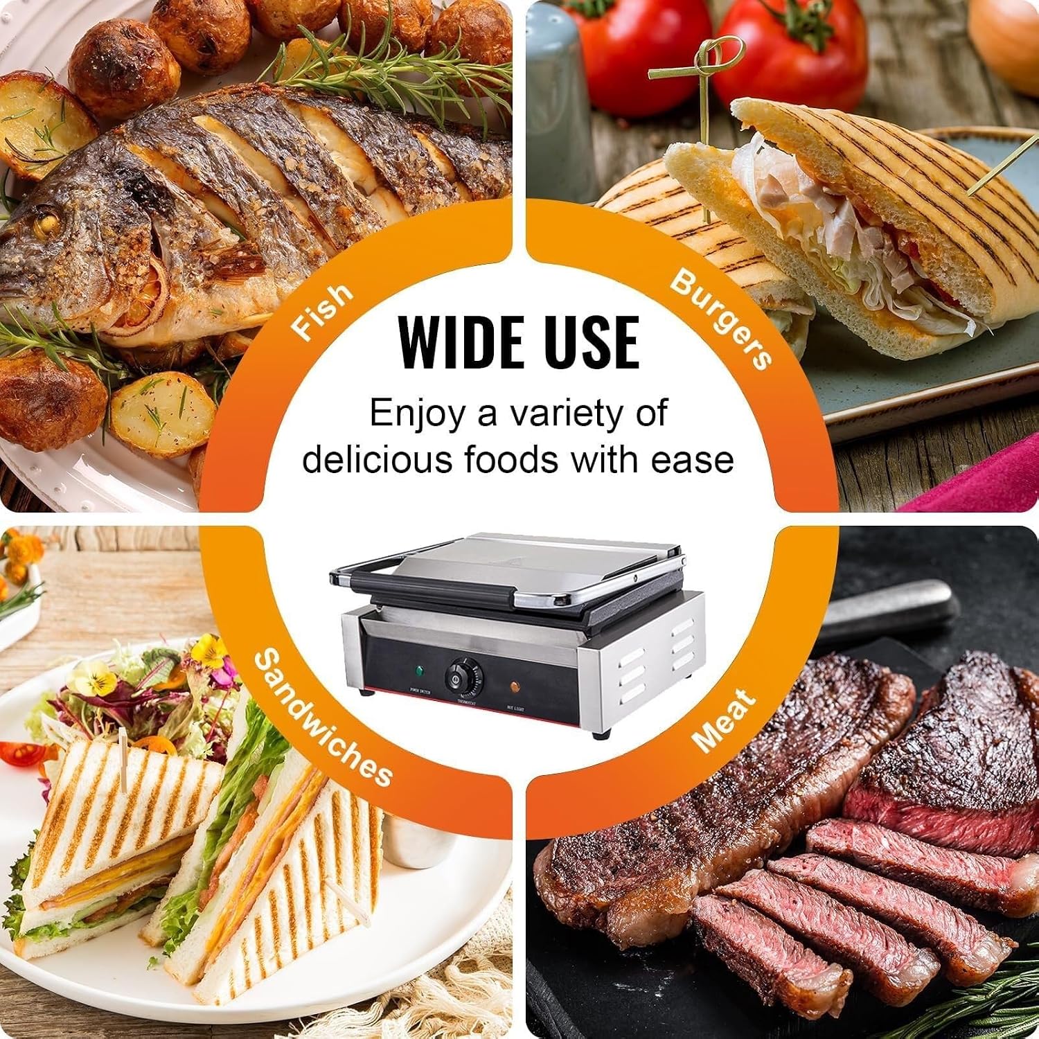 Electric Contact Grill, 50°C~300°C Dual-Sided Electric Griddle Machine, Electric Sandwich Steak Maker, Thickened Stainless Steel, With Anti-Scalding Handle(220V)