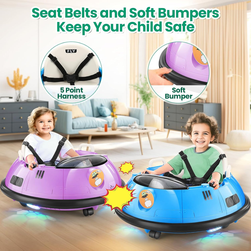 Hikole Toddler Bumper Car, 12V Electric Bumper Car for Kids with Parent Remote, Flashing LED Light, Safety Belt, 2 Driving Modes, 3-Speed, Baby Bumping Toy Gifts for Children Ages 1.5-5, Purple