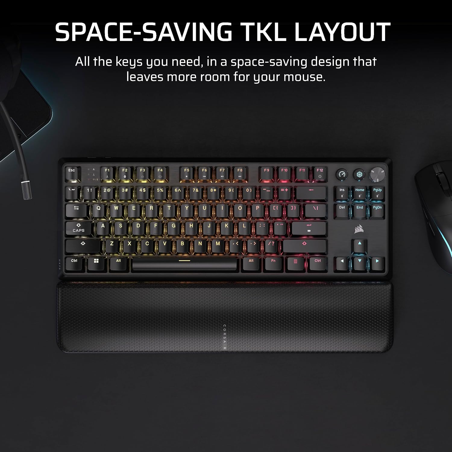 Corsair K70 CORE TKL Wireless RGB Tenkeyless Mechanical Gaming Keyboard – Pre-Lubed MLX Red v2 Linear Switches, SOCD, ABS Double-Shot Keycaps, Sound Dampening, 1000Hz Polling, QWERTY NA – Black