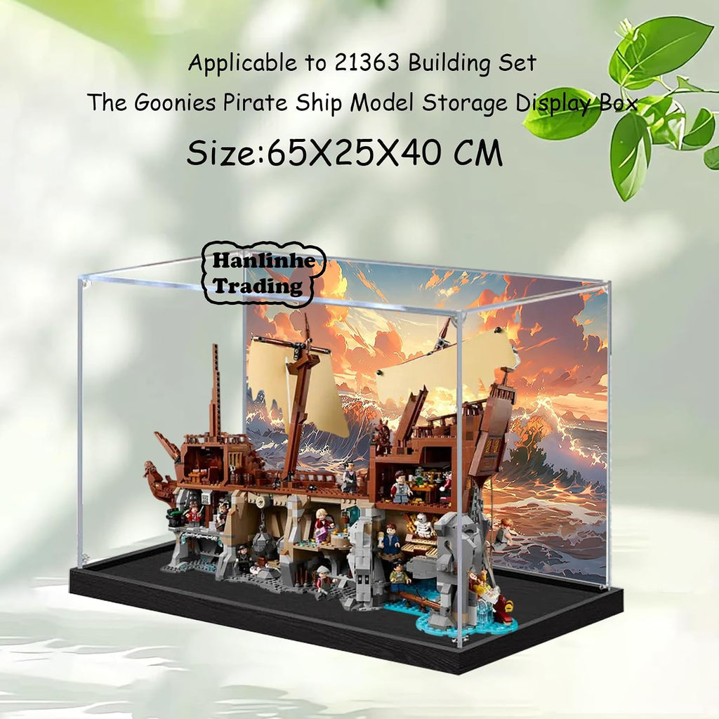 Acrylic Display Case for Lego 21363 The Goonies Pirate Ship Building Set– Dustproof Display Box, Display Box Compatible with Lego 21363-Only Display case (Back Spray Black Base 3)