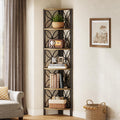 Tribesigns 6-Tier Corner Shelf, 70.9' Rustic Corner Bookshelf Display Shelf for Living Room, Wooden Shelving Unit Plant Stand Storage Rack for Bedroom, Bathroom, Small Space, Rustic Brown