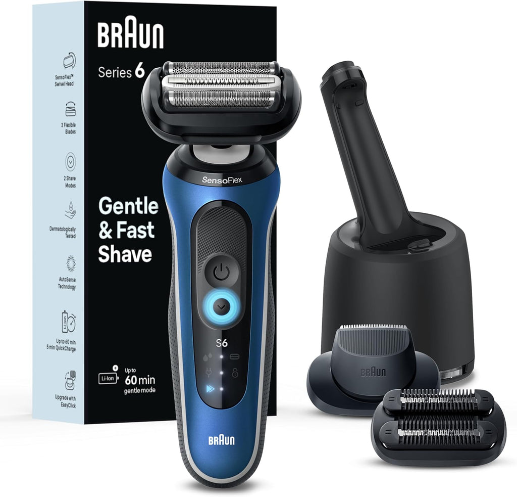 Braun Electric Shaver for Men, Series 6 6177cc, Wet & Dry Shave, Turbo & Gentle Shaving Modes, Foil Shaver, Blue