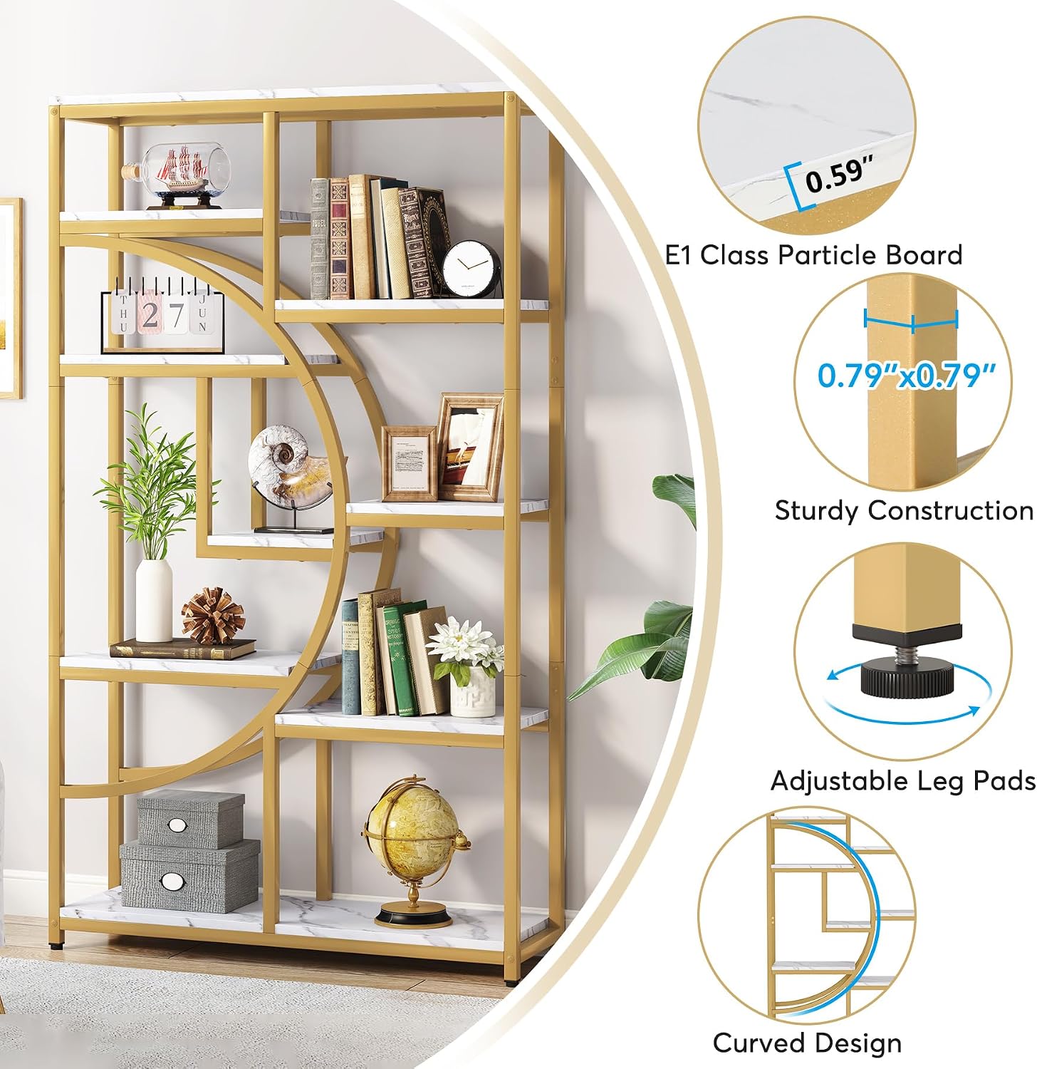 Tribesigns Bookshelf Industrial 5 Tier Etagere Bookcase, Freestanding Tall Bookshelves Display Shelf Storage Organizer with 9-Open Storage Shelf for Living Room, Bedroom