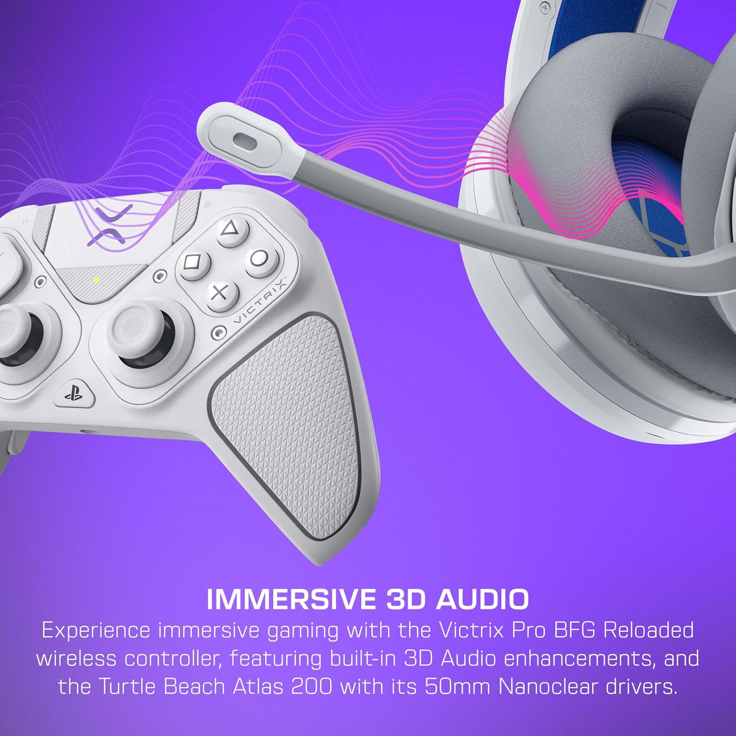Bundle of Turtle Beach Atlas 200 Wired Gaming Headset Officially Licensed for PS5 & PS4 - White + Victrix Pro BFG Reloaded Wireless Gaming Controller Officially Licensed for PS5, PS4, PC - White