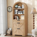 Vabches 71' Tall Arched Bookcase, 3-Tier Bookshelf with File Cabinet Drawer, Farmhouse Freestanding Wooden Bookshelves, Large Open Display Storage Shelves for Home Office, Living Room, Natrual