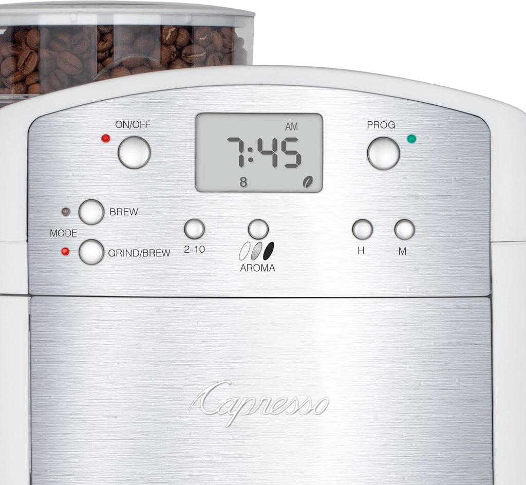 Capresso CoffeeTEAM GS 10-Cup Coffee Maker with Conical Burr Grinder, Glass Carafe 464.02 White