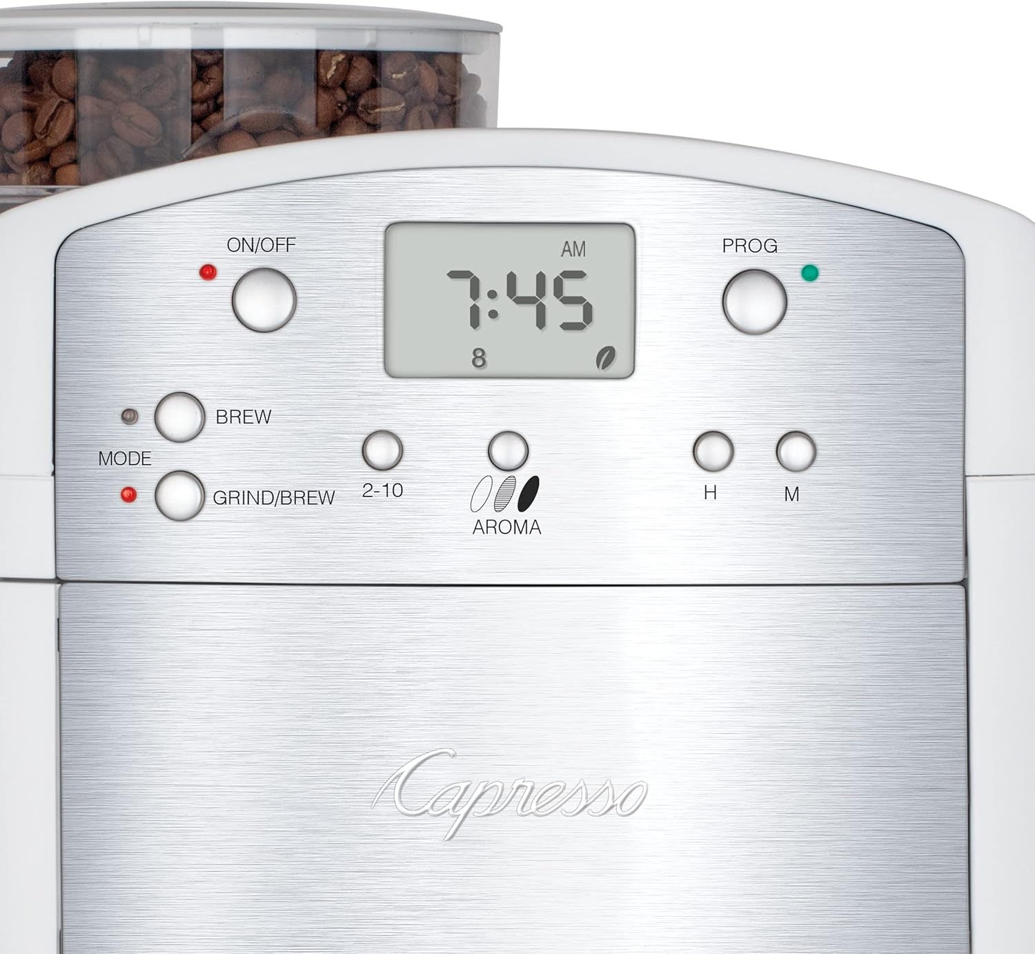 Capresso CoffeeTEAM GS 10-Cup Coffee Maker with Conical Burr Grinder, Glass Carafe 464.02 White