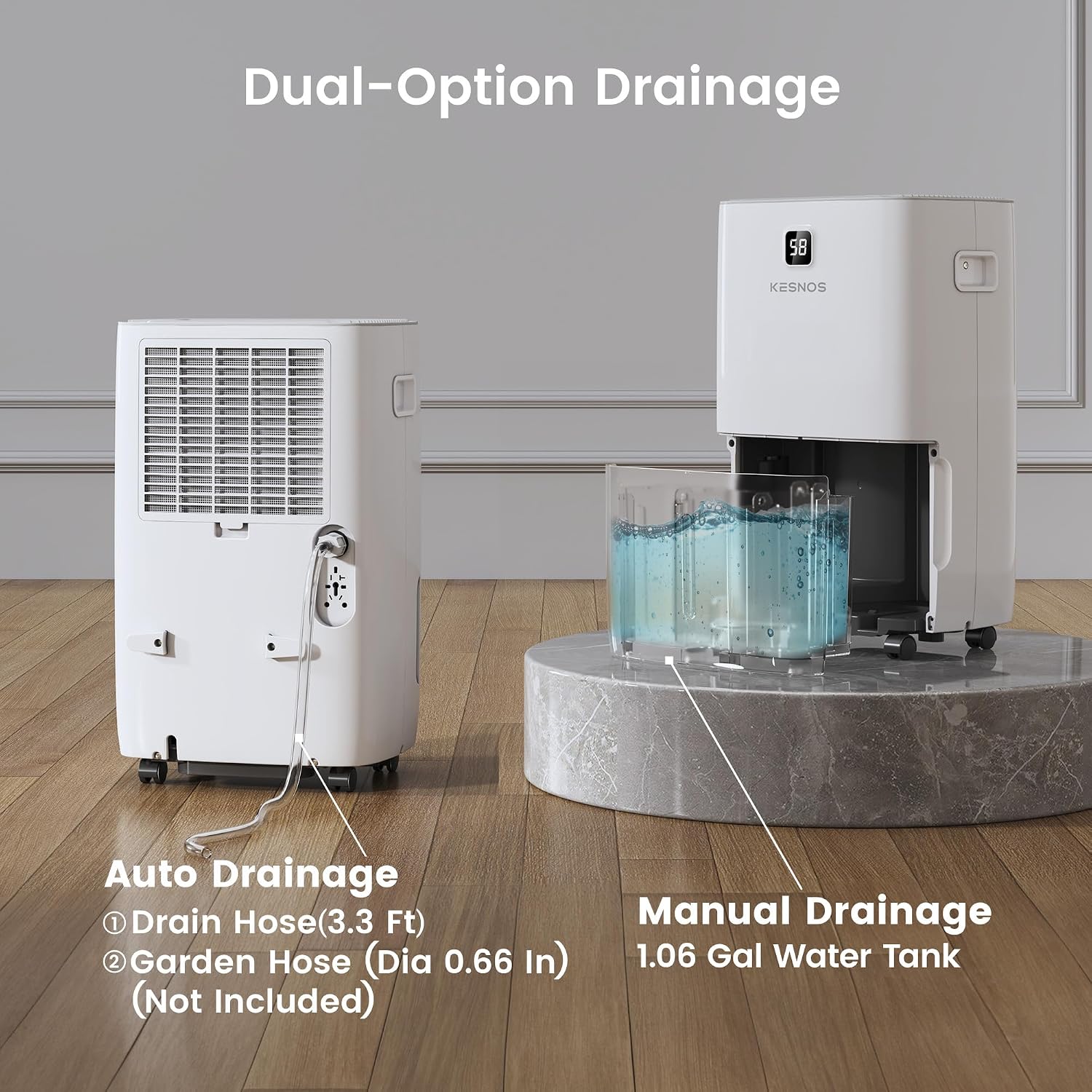 Kesnos 6,000 Sq. Ft. 80 Pints Energy Star Dehumidifier for Home & Basement with Drain Hose, Front LED Display and 1.06 Gal Water Tank, Auto Defrost, Timer
