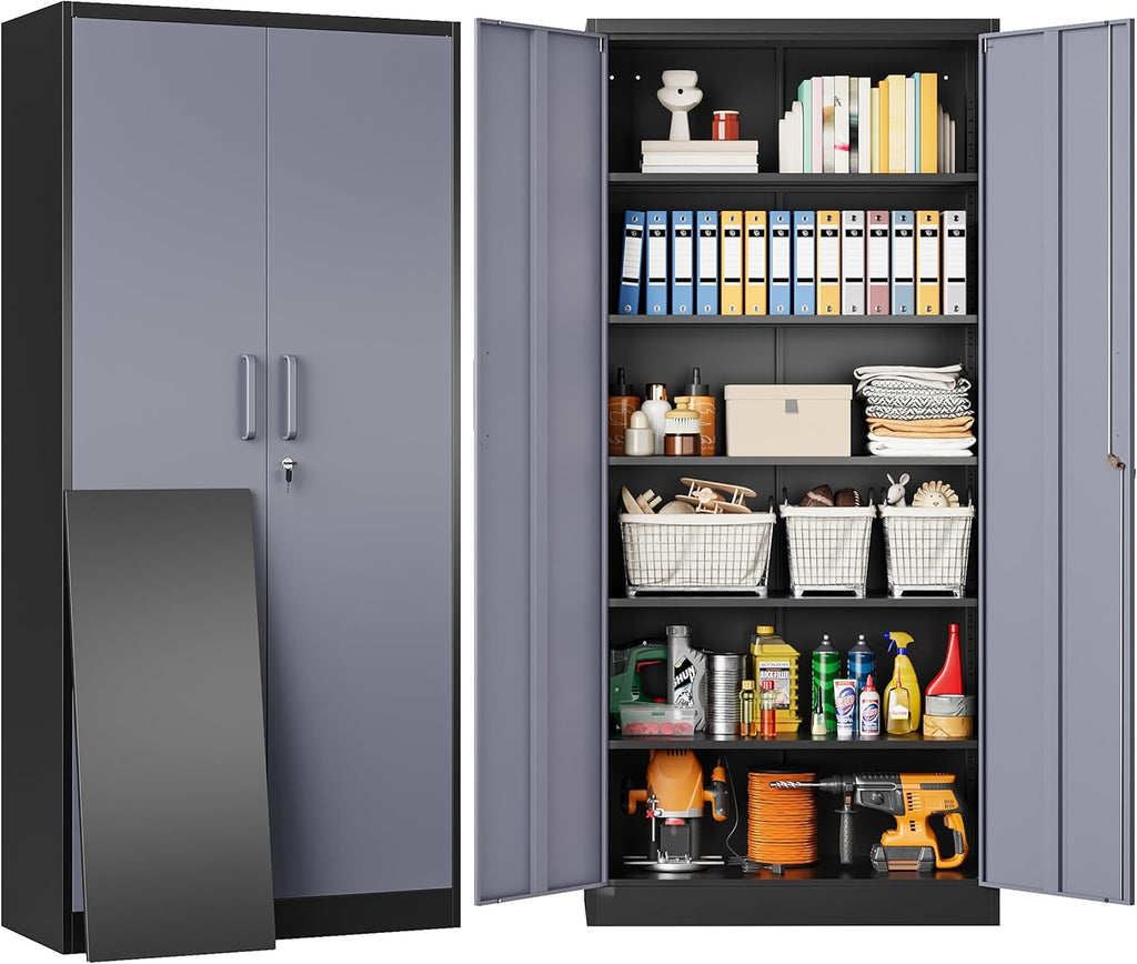 SISESOL Metal Storage Cabinet with 5 Adjustable Shelves,Garage Storage Cabinet with Lock,Metal Cabinets with Locking Doors,71' Lockable Tool Cabinets for Home,Office,Shop,Garage