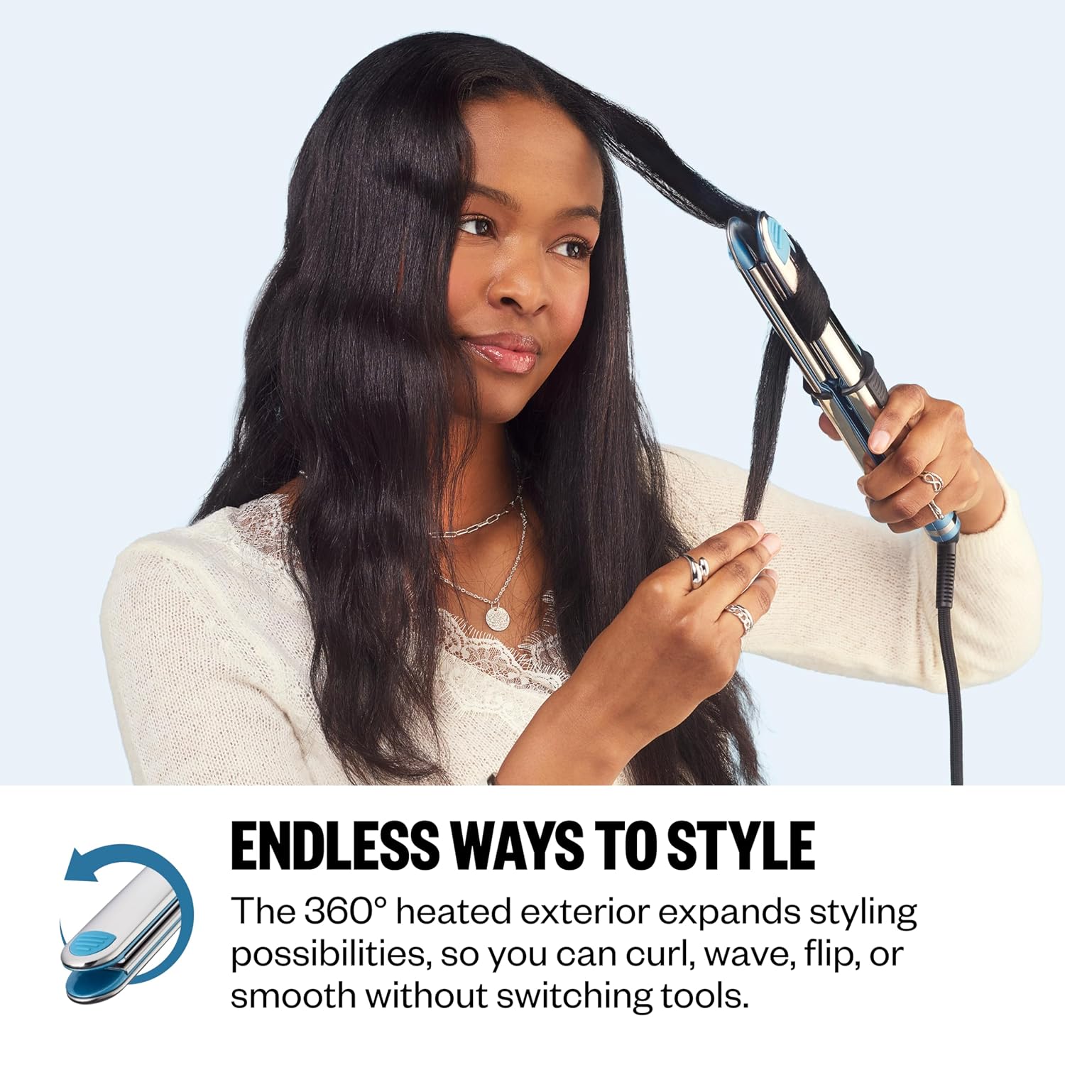 BaBylissPRO Nano Titanium Prima Ionic Hair Straightener – Professional Flat Iron & Curling Iron in One for Stylists, Pro Styling Hair Tool