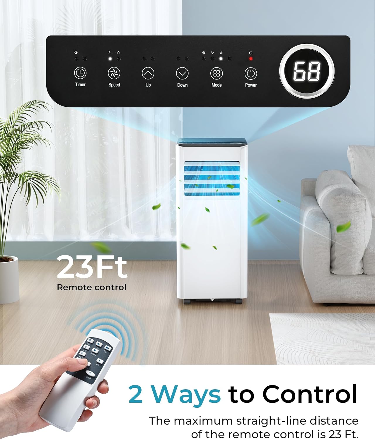 EUHOMY 10,000 BTU Portable Air Conditioners Up to 450 sq.ft, 3-1 Standing Smart Cooling AC with Remote, Dehumidifier, Fan, Air Conditioner Cools Room, 3 Modes, 24-hour timer, LED Display, Bedroom