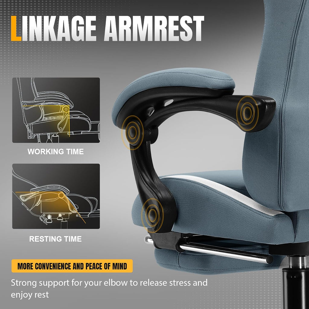 GTPLAYER Gaming Chair Ergonomic Office Chair with Foot Rest & Pocket Spring Cushion, High Back Computer Desk Chair with Headrest & Lumbar Support, Breathable Fabric Game Chair for Adults, Blue