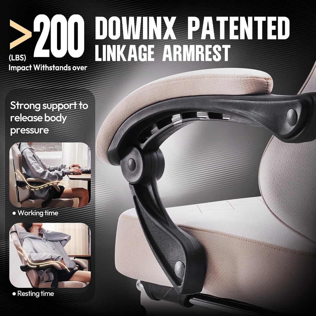 Dowinx Gaming Chair with Pocket Spring Cushion, High Back Ergonomic 360° Swivel Chair for Office Gaming, Massage Lumbar Support with Footrest for Adults, 300LBS Capacity, Beige for Office Gaming