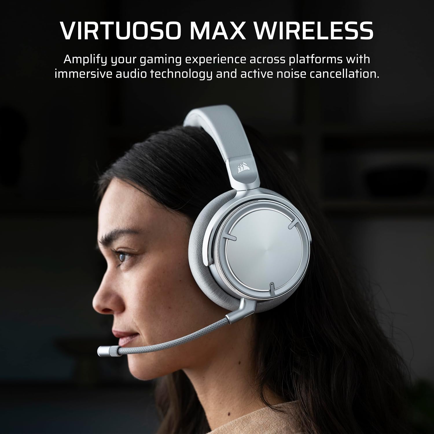 Corsair Virtuoso MAX Wireless Gaming Headset – Dolby Atmos, Active Noise Cancelling, Sonarworks SoundID, Simultaneous 2.4GHz Wireless & Bluetooth, 50mm Graphene Drivers, PC, Mac, PS5/PS4 – Silver