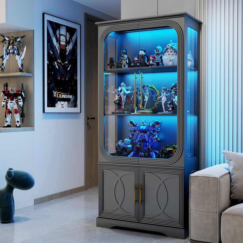 Lareth Display Cabinet with Glass Doors, 69 in Tall Bookcase with LED Lights, Curio Storage Cabinet, 5 Tier Glass Display Case for Living Room, Home Office, Kitchen, Black-2Pcs
