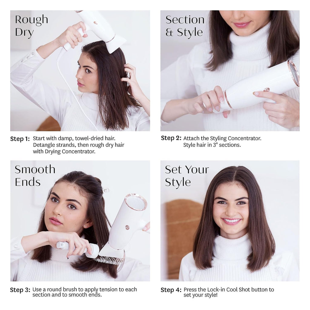 T3 AireLuxe Professional Ionic Hair Dryer and Brush Set, with 5 Heat and 3 Speed Settings, Ion Generator, Cool Shot, Includes Paddle Brush and 2.5' Round Brush