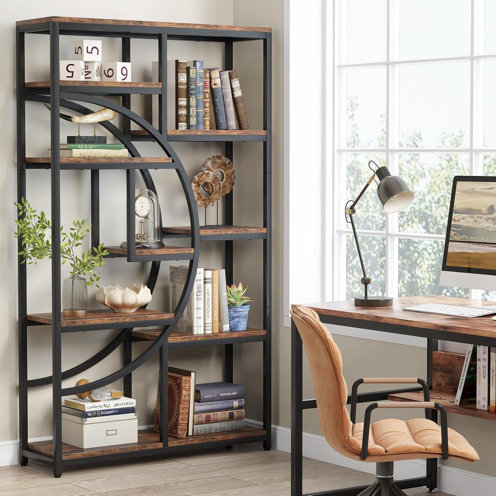 Tribesigns Bookshelf, Industrial 5 Tier Etagere Bookcase, Freestanding Tall Bookshelves Display Shelf Storage Organizer with 9-Open Storage Shelf for Living Room, Bedroom