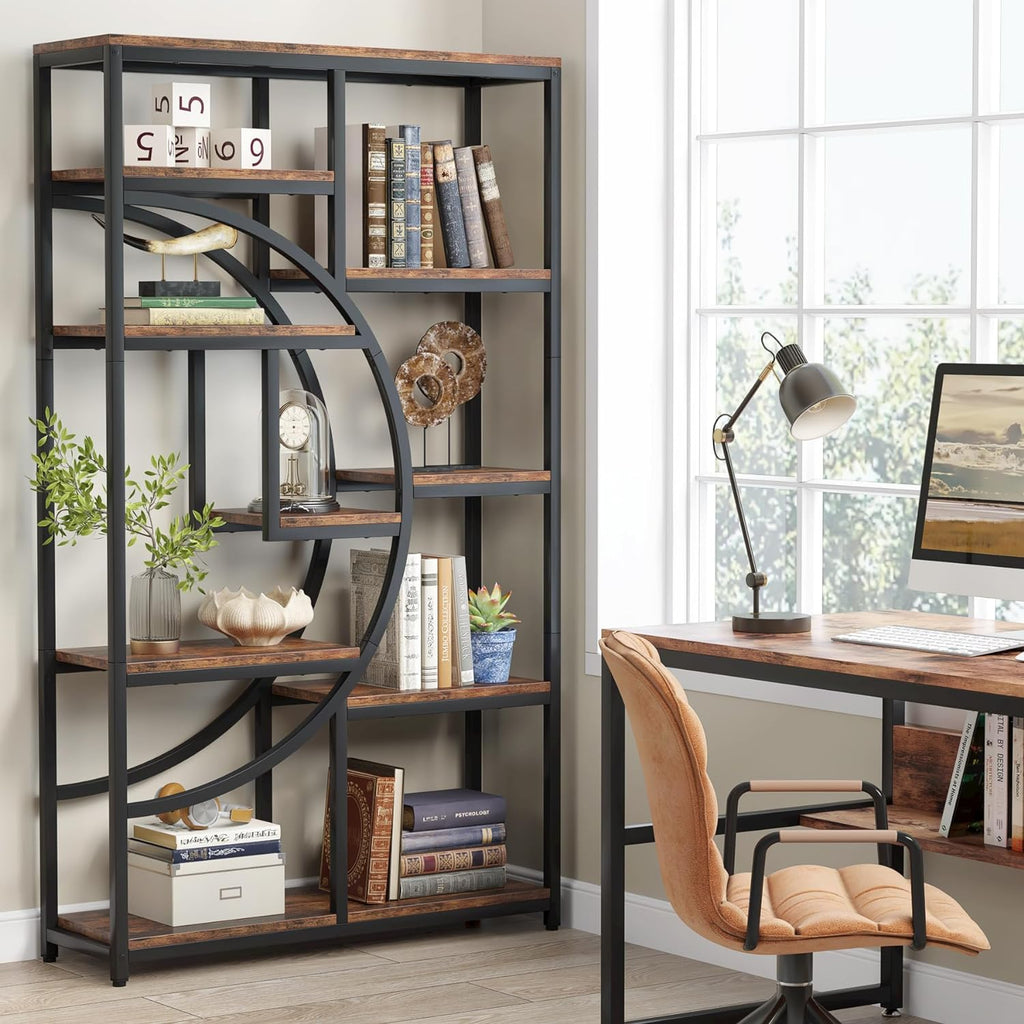 Tribesigns Bookshelf Industrial 5 Tier Etagere Bookcase, Freestanding Tall Bookshelves Display Shelf Storage Organizer with 9-Open Storage Shelf for Living Room, Bedroom, 2 Pack
