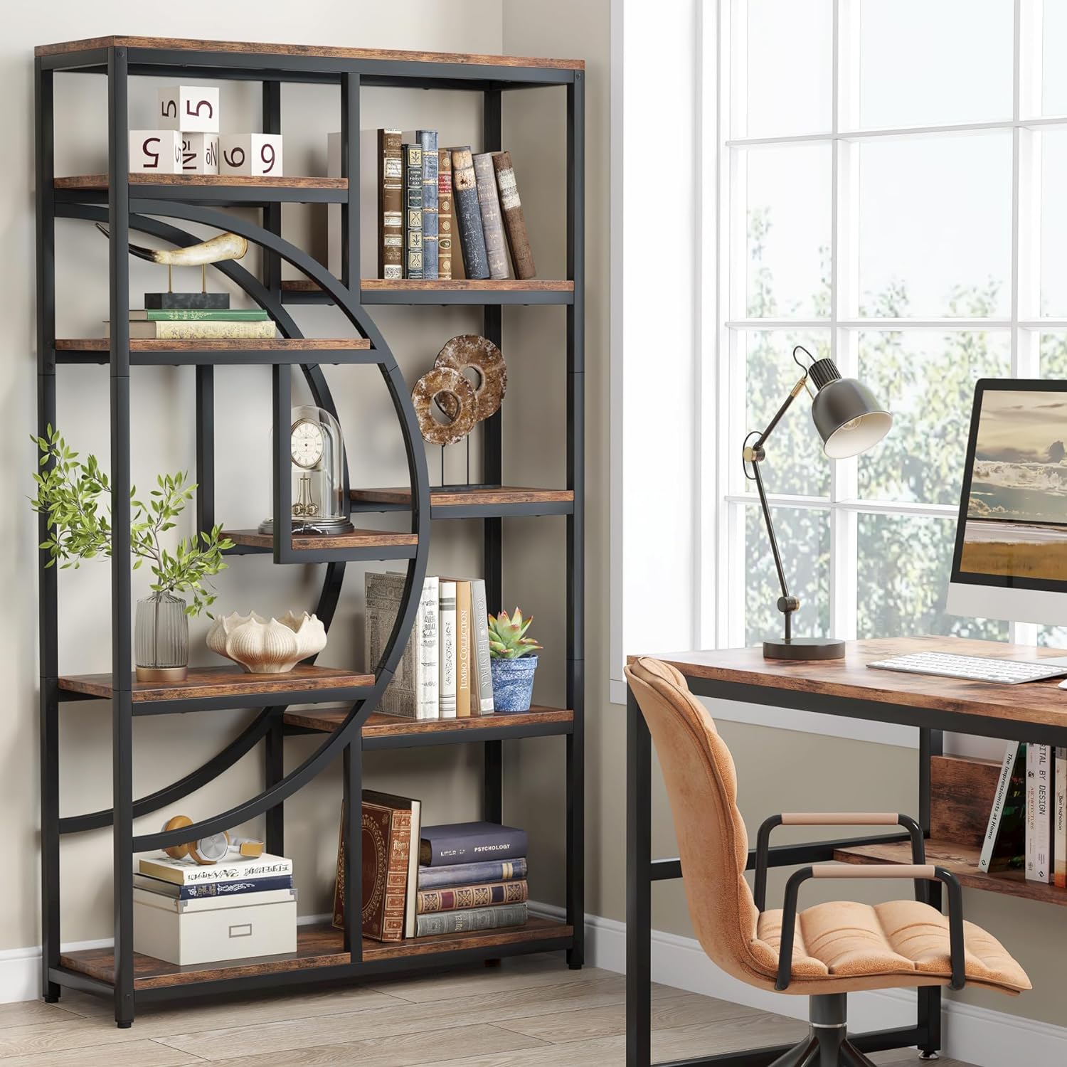 Tribesigns Bookshelf Industrial 5 Tier Etagere Bookcase, Freestanding Tall Bookshelves Display Shelf Storage Organizer with 9-Open Storage Shelf for Living Room, Bedroom, 2 Pack