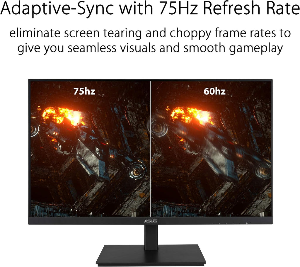 ASUS VA27DQSB 27' Monitor, 1080P Full HD, 75Hz, IPS, Adaptive-Sync, Eye Care, HDMI DisplayPort VGA USB Hub, Frameless, Ergonomic Design, VESA Wall Mountable,Black