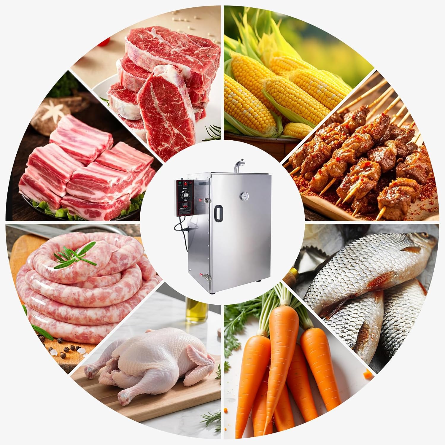 HAKKA Commercial Vertical Electric Smoke Oven for BBQ Grill Smoker 4 Rack 1000W Outdoor Indoor Home Cooking Pastrami, Sausage, Bacon, Smoked Chicken, Smoked Pork (DSH-S20B)