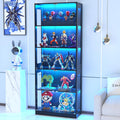 VOWNER 80'' Display Cabinet with Glass Door, 5-Tier Curio Cabinet for Collectibles Trophy, Glass Display Case with Human Body Sensor, 3 Color Lights, Bookcase Storage Cabinets for Living Room, Study