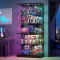 HNEBC 5 Tier Glass Display Cabinet, 66.9' Curio Cabinet with RBG Lights, Display Cases with Lockable and Human Body Sensor, Bookcases for Collectibles, Figurines, Books, Toys, Black
