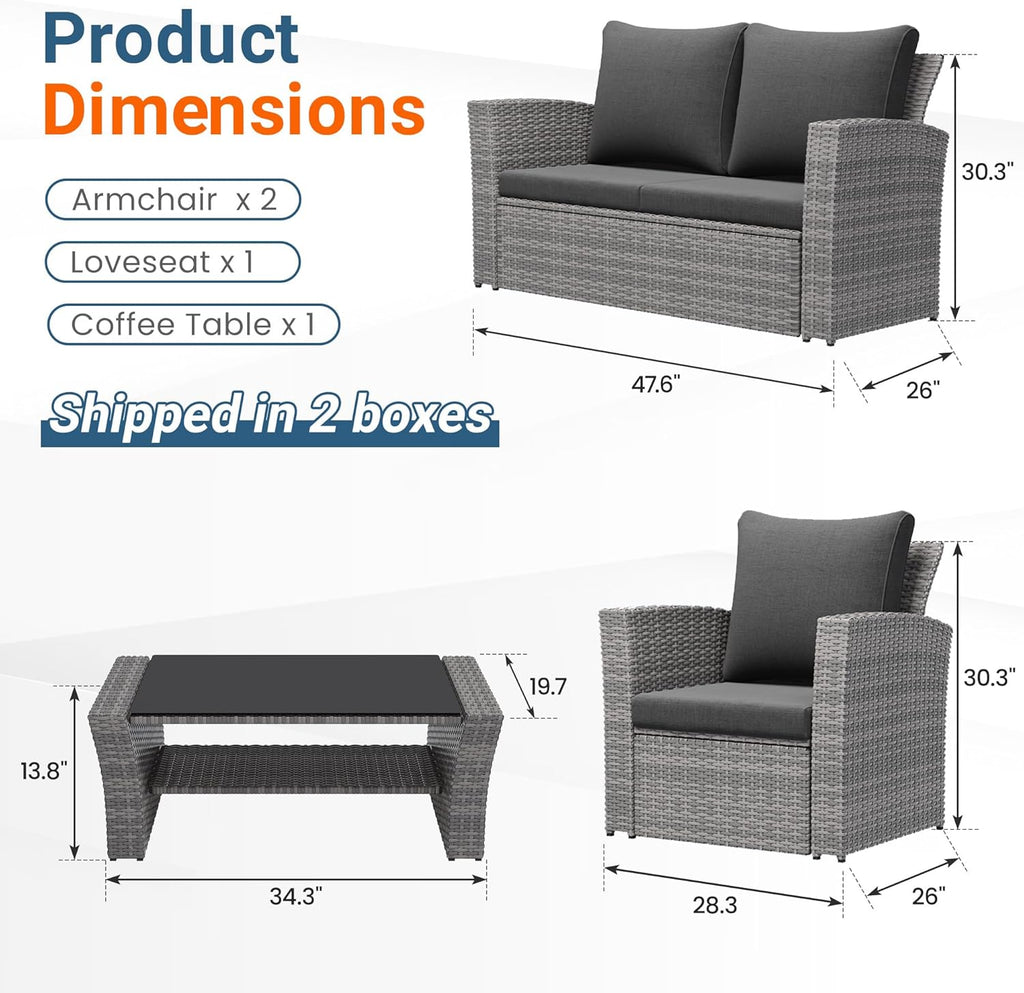 Wisteria Lane Patio Furniture Set, Wicker Outside Outdoor Furniture for All Weather, Patio Sofa with High Backrest Support and Wide Armrest for Backyard, Balcony, Deck, Porch, Black