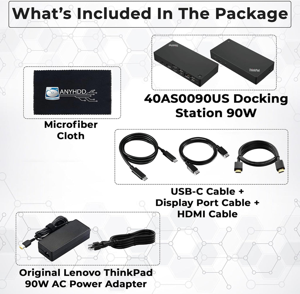 40AS0090US Lenovo Thinkpad Docking Station Gen 2-1 Year Warranty, Lenovo Docking Station for Laptop with 90W Adapter, HDMI, USB-C, DisplayPort Cables & Cloth - Universal Thunderbolt 3 Dock