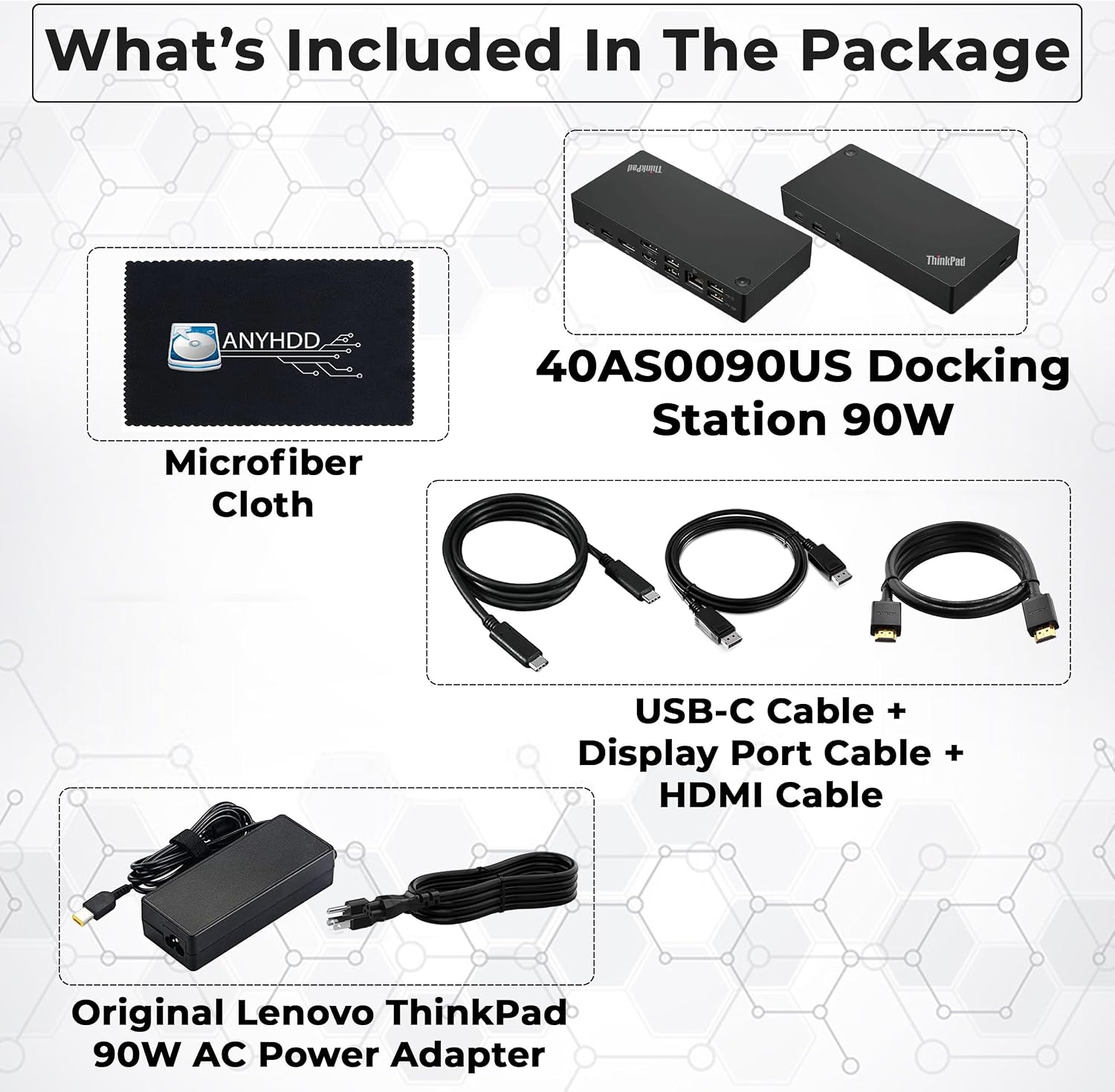 40AS0090US Lenovo Thinkpad Docking Station Gen 2-1 Year Warranty, Lenovo Docking Station for Laptop with 90W Adapter, HDMI, USB-C, DisplayPort Cables & Cloth - Universal Thunderbolt 3 Dock