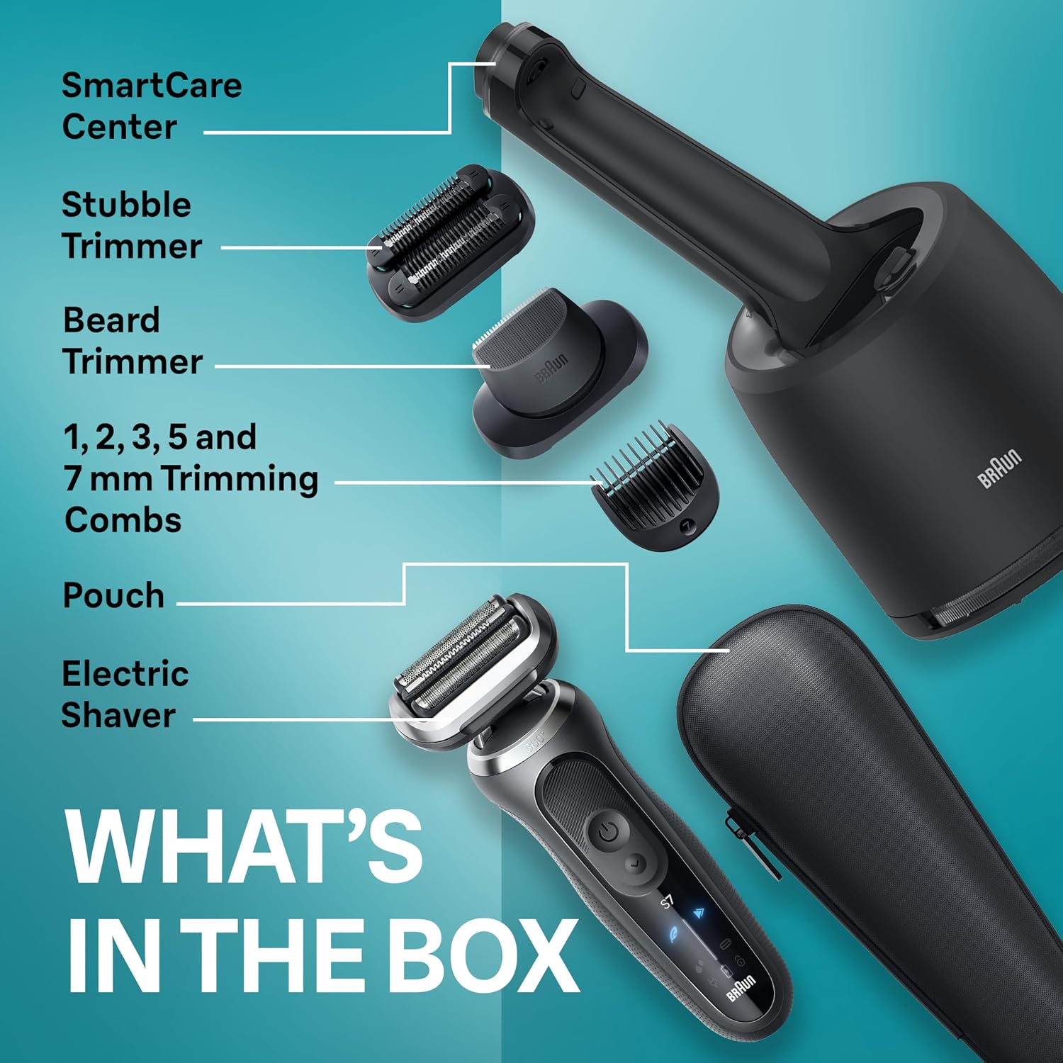 Braun Electric Shaver for Men, Series 7 7185cc, Waterproof, Wet & Dry Shave, Shaving Kit with SmartCare Center and Beard Trimmer, 3 Shave Modes, 60 Minute Battery Runtime, 10 Piece Set