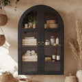 Arched Wall Cabinet with Tempered Glass Doors, 23.5×31.4 Inch Hanging Storage Cabinet with Adjustable Shelf, Glass Display Cabinet for Bathroom, Kitchen, Living Room, Black