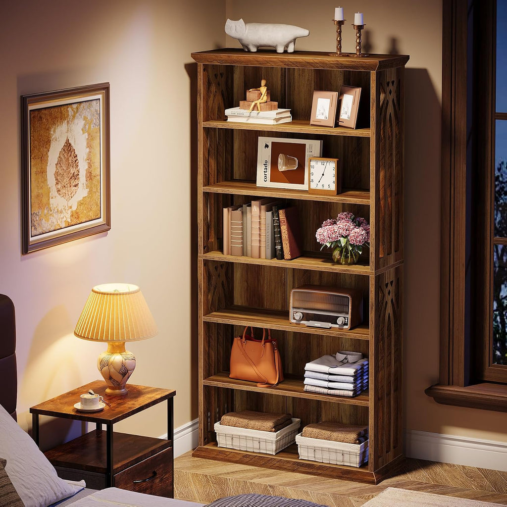 Tribesigns 6-Tier Bookshelf, 75-Inch Tall Bookcase, Large Bookshelves and Bookcases Freestanding Display Shelves, Wood Book Shelf for Living Room, Home Office, Bedroom, Brown