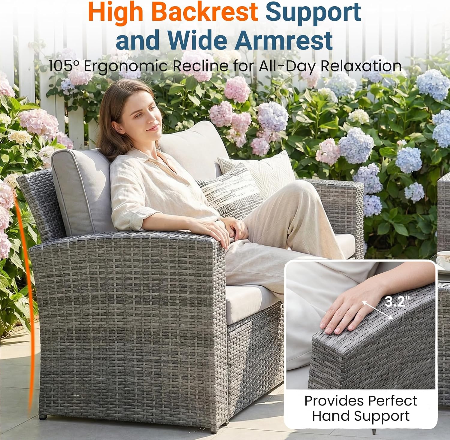 Wisteria Lane Patio Furniture Set, 5 Pieces Wicker Outdoor Furniture for All Weather, Patio Sofa with High Backrest Support and Wide Armrest for Backyard, Balcony, Deck, Porch, Light Gray