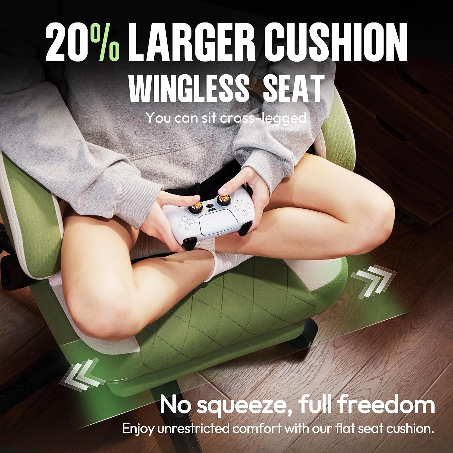 Dowinx Gaming Chair Fabric with Pocket Spring Cushion, High Back Ergonomic Computer Chair with Footrest for Adults, Massage Lumbar Support Swivel Game Chair for Office Gaming 300LBS, Green